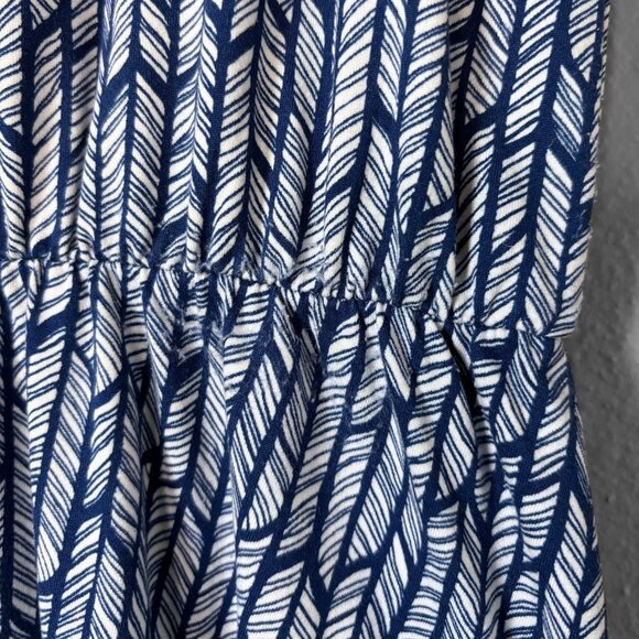 French Grey Geometric Fit & Flare Dress Navy Blue White Womens Large Soft Comfy - Picture 11 of 13